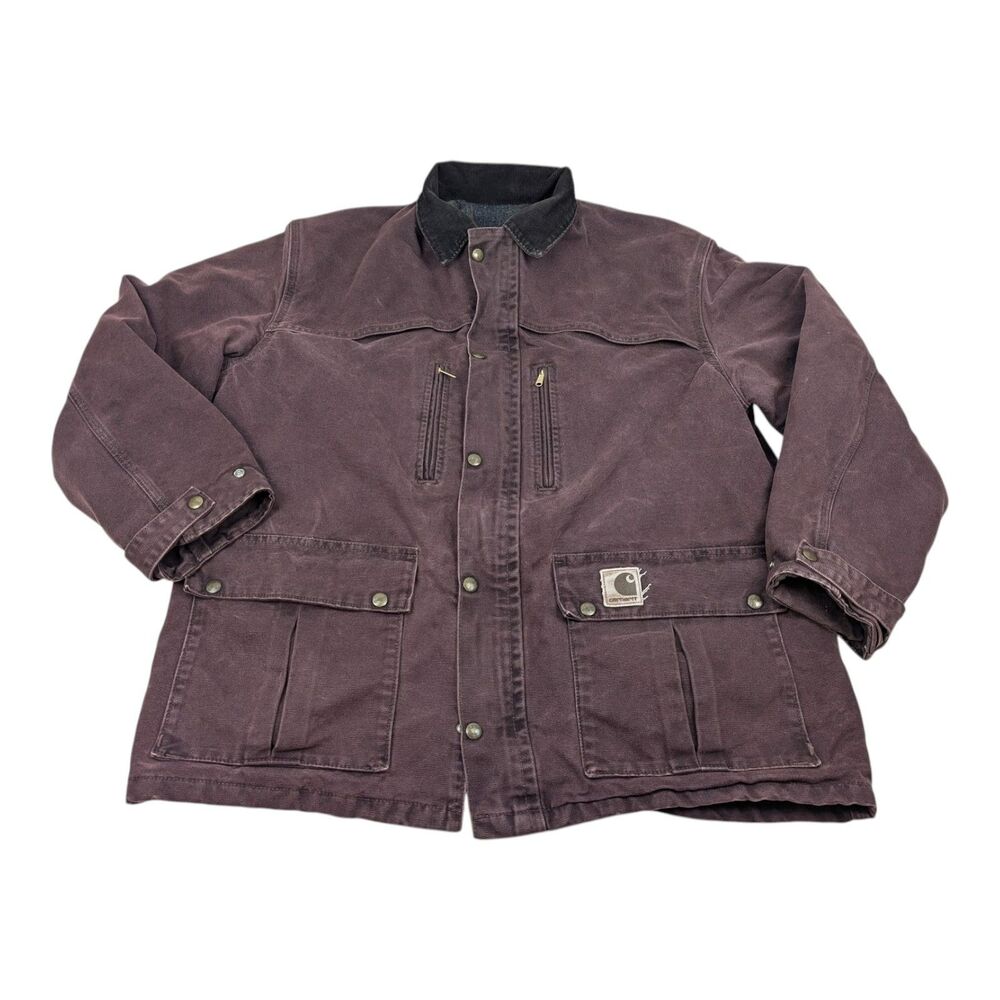 Vintage 90s USA Union Made Burgundy C10 BRG Blanket lined Carhartt Jacket Large